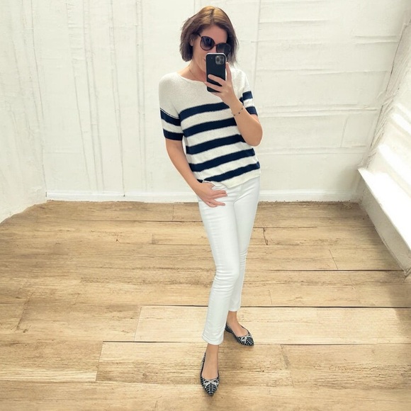 Loro Piana 100% cotton navy blue cream white nautical striped sweater top 46 10 - Picture 9 of 9